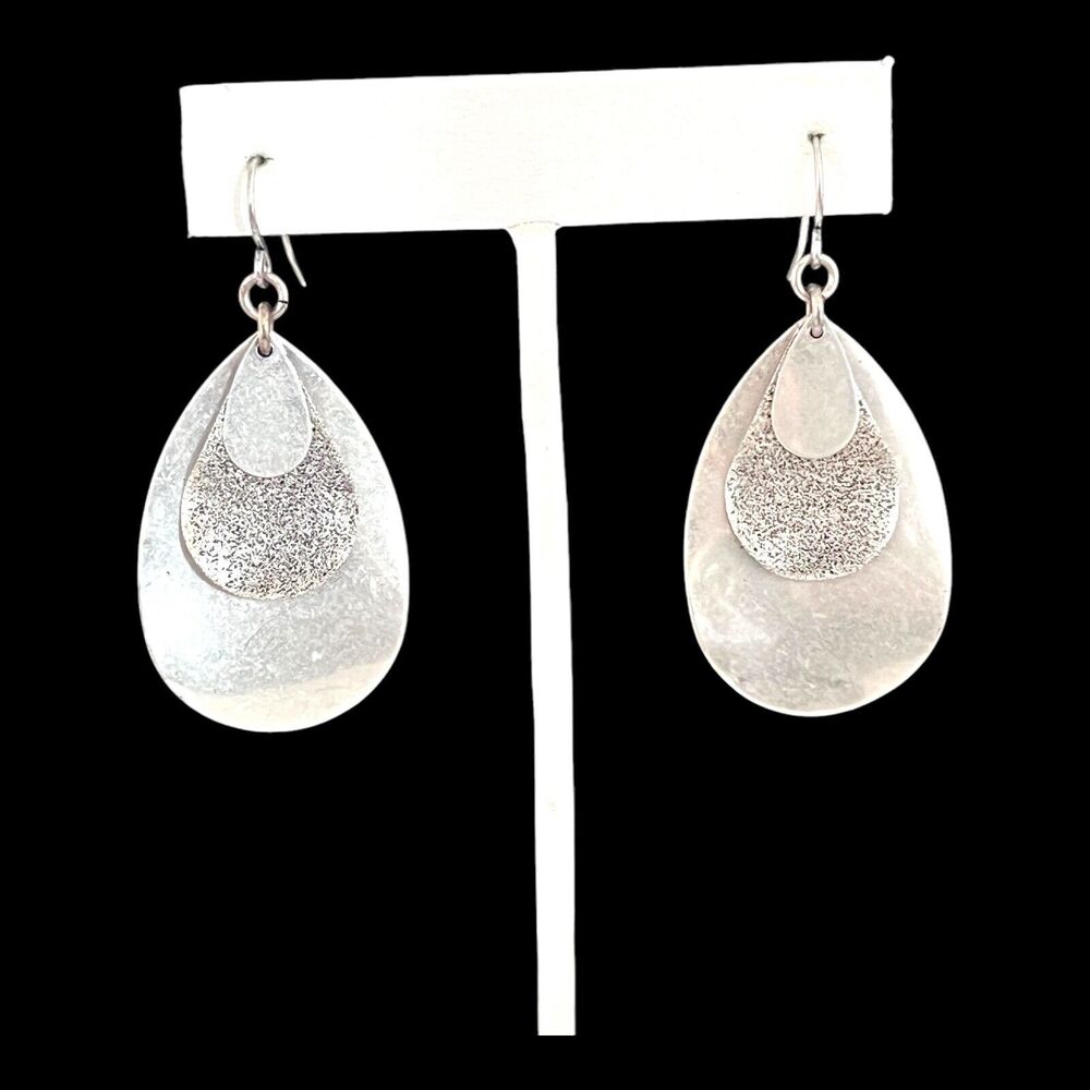 New Matte Silver Tone Earrings Dangle Statement - 13M